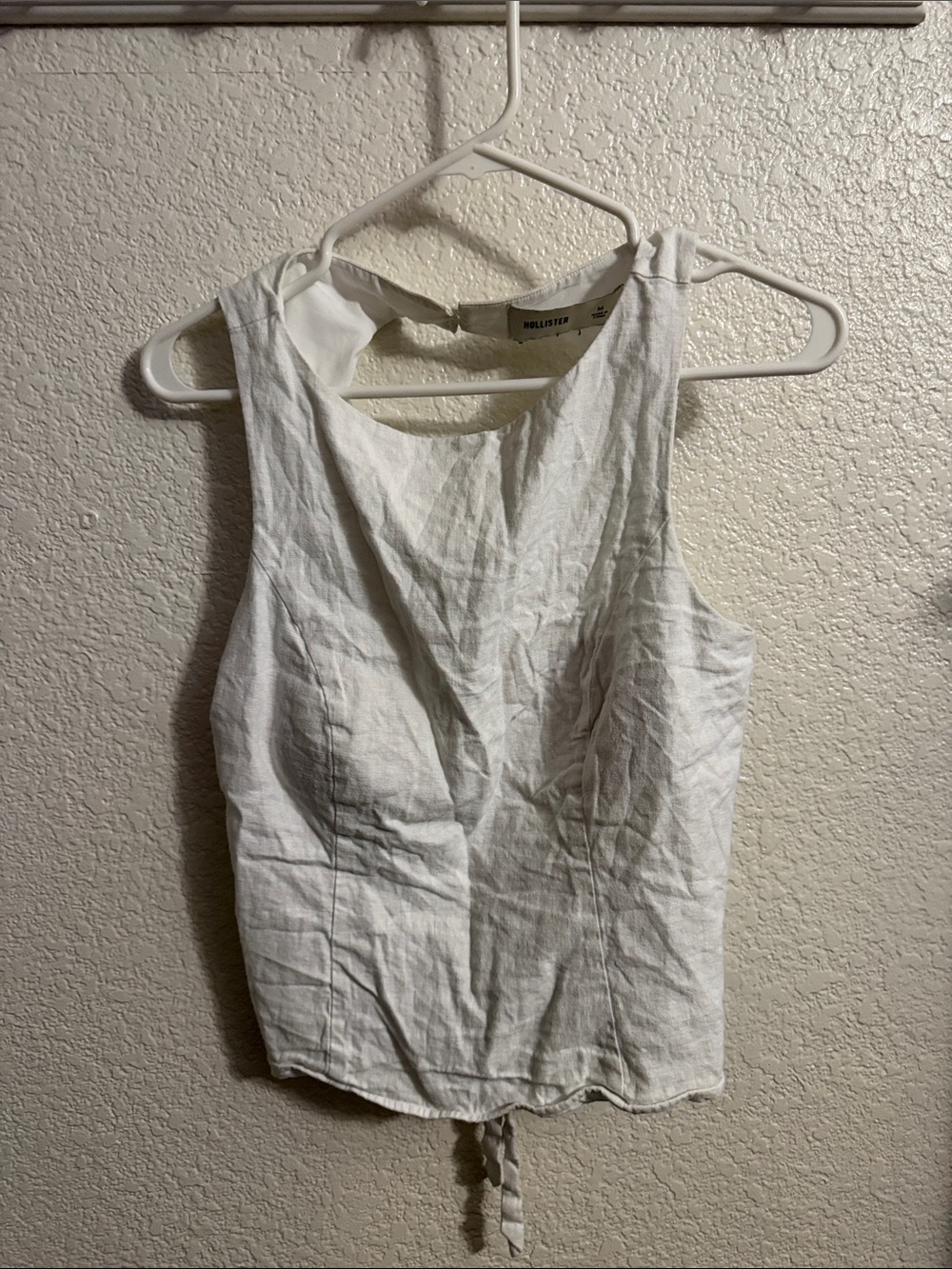 Hollister White Linen-Blend Tank with Drawstring